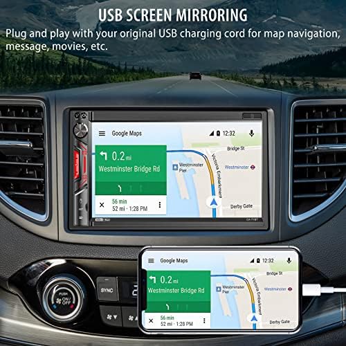 מקלט סטריאו לרכב כפול: אודיו לרכב מסך מגע 7 אינץ 'HD עם Bluetooth - צג קיבולי LCD | Mirrorlink | מצלמה